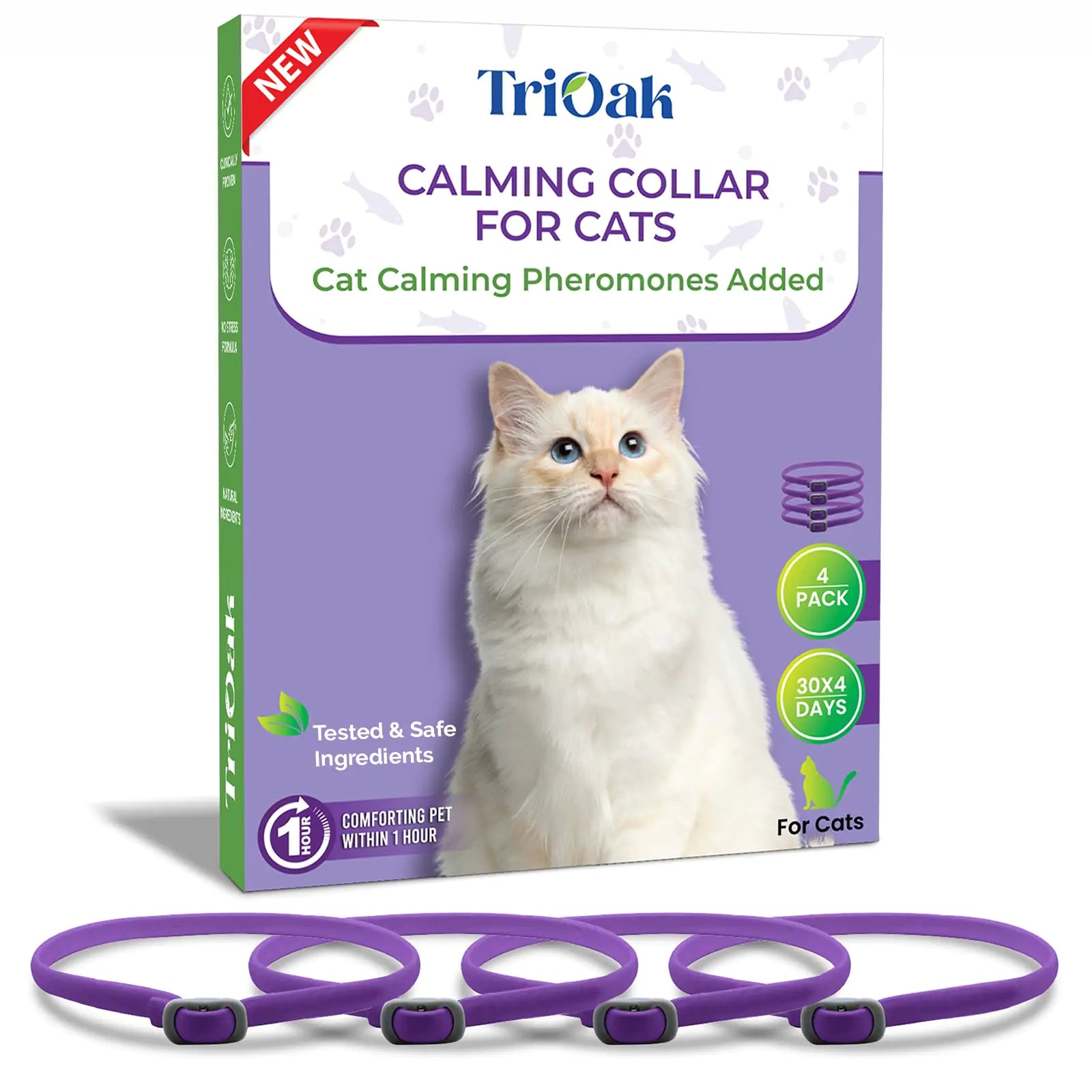 TriOak 4 Pack Calming Collar for Cats Cat Calming Collar Calming Pheromone Collar for Cats Cat Pheromone Collar Cat Calming Collar for Anxiety Efficient Relieve Anxiety Stress (Purple)